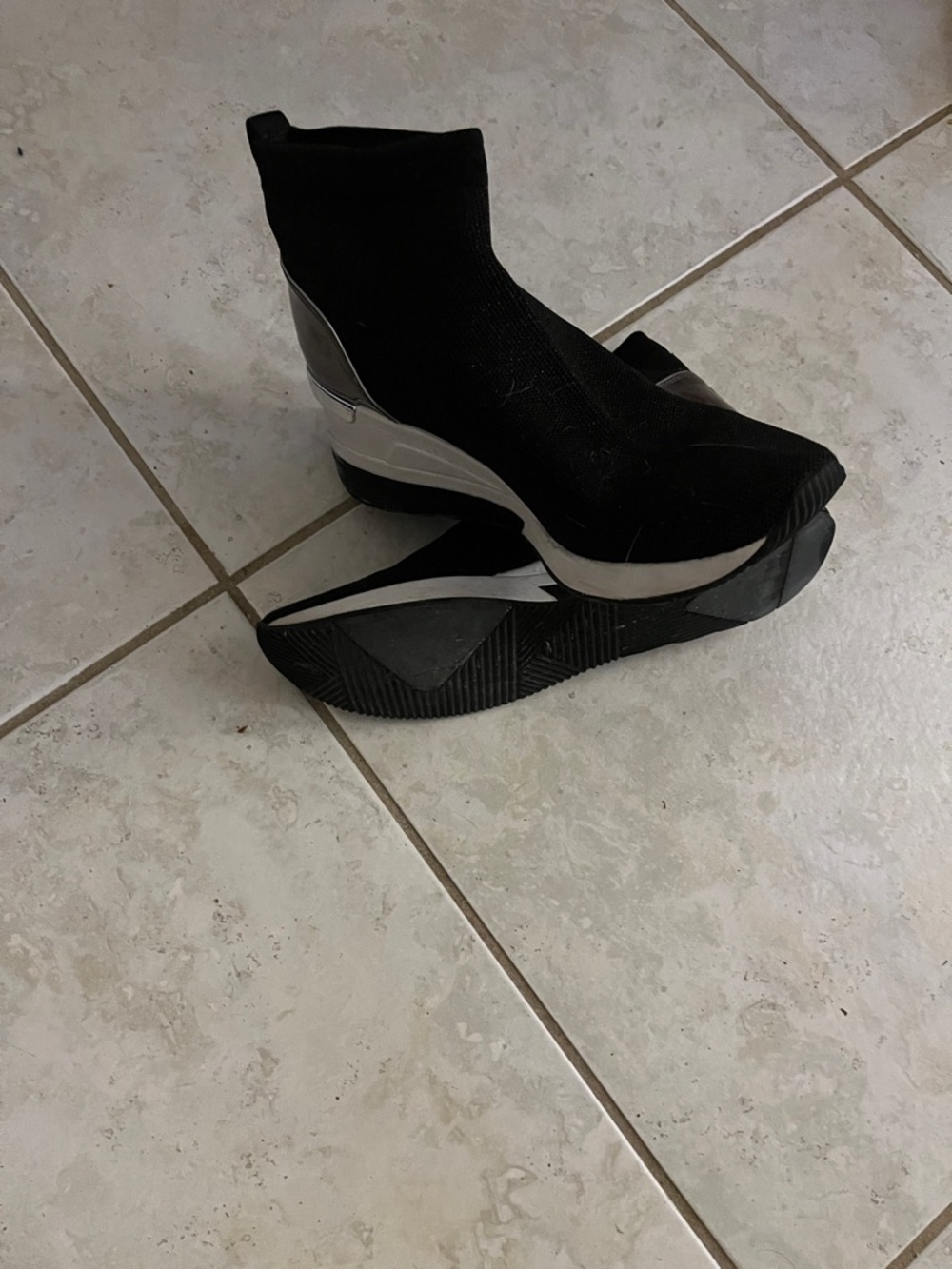 Michael Kors Black Slip-On Knit Sneaker with Silver Heel - Picture 4 of 7